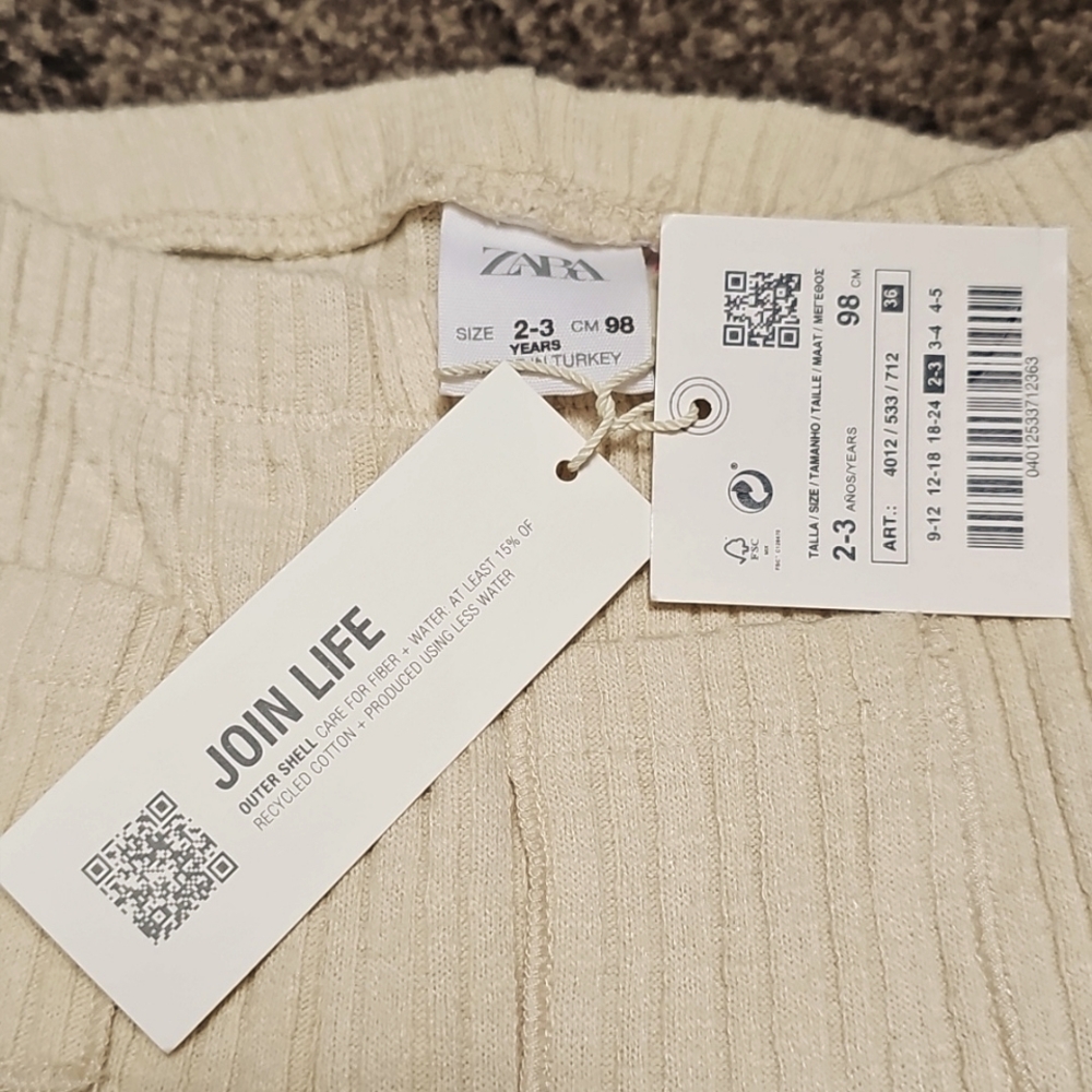 Zara Ribbed Beige Flare Leggings NWT Toddler Girls Baby Sz 2-3 - Picture 7 of 8